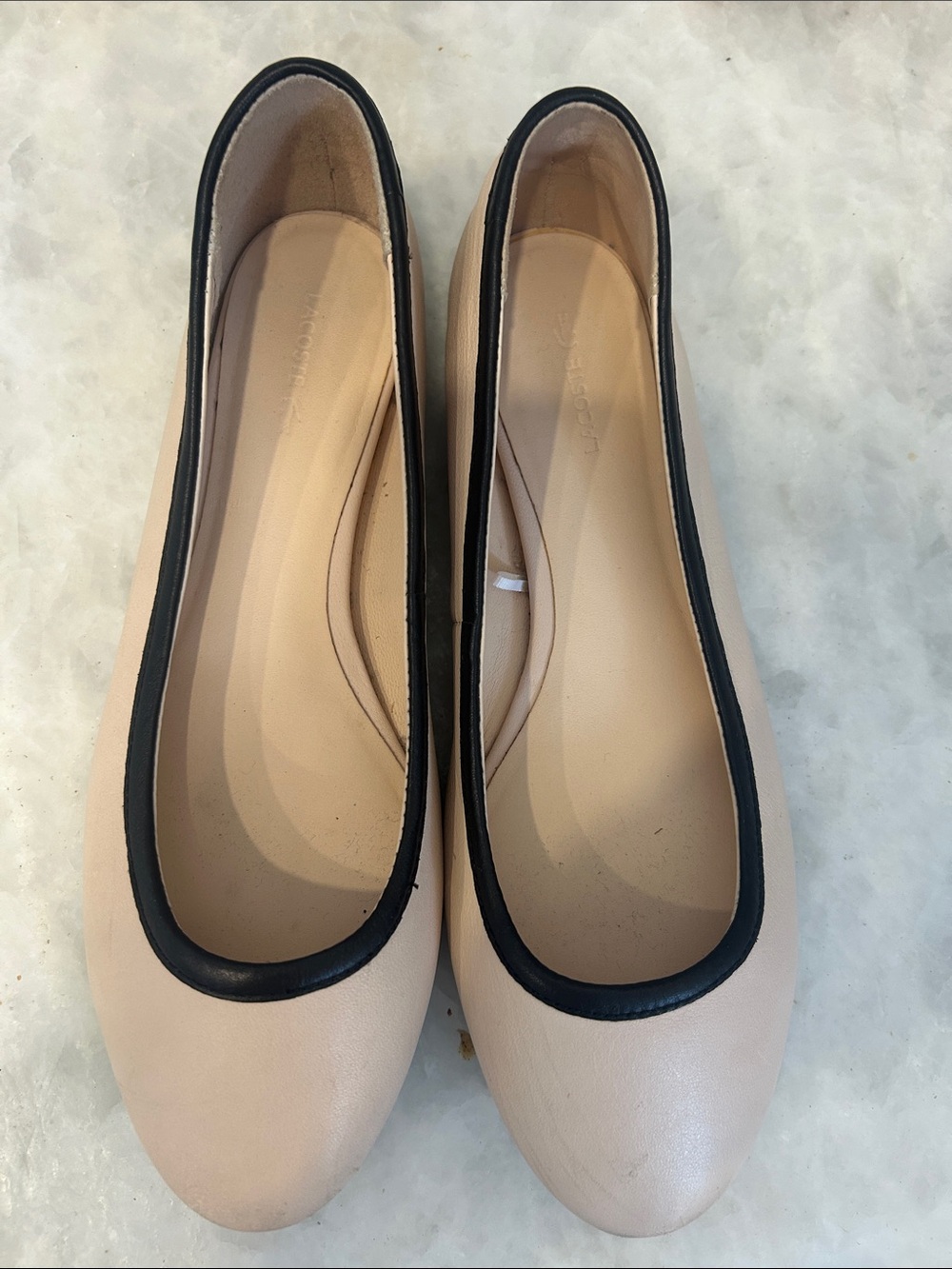 Lacoste Nude Ballet Flats with Black Piping Size 8